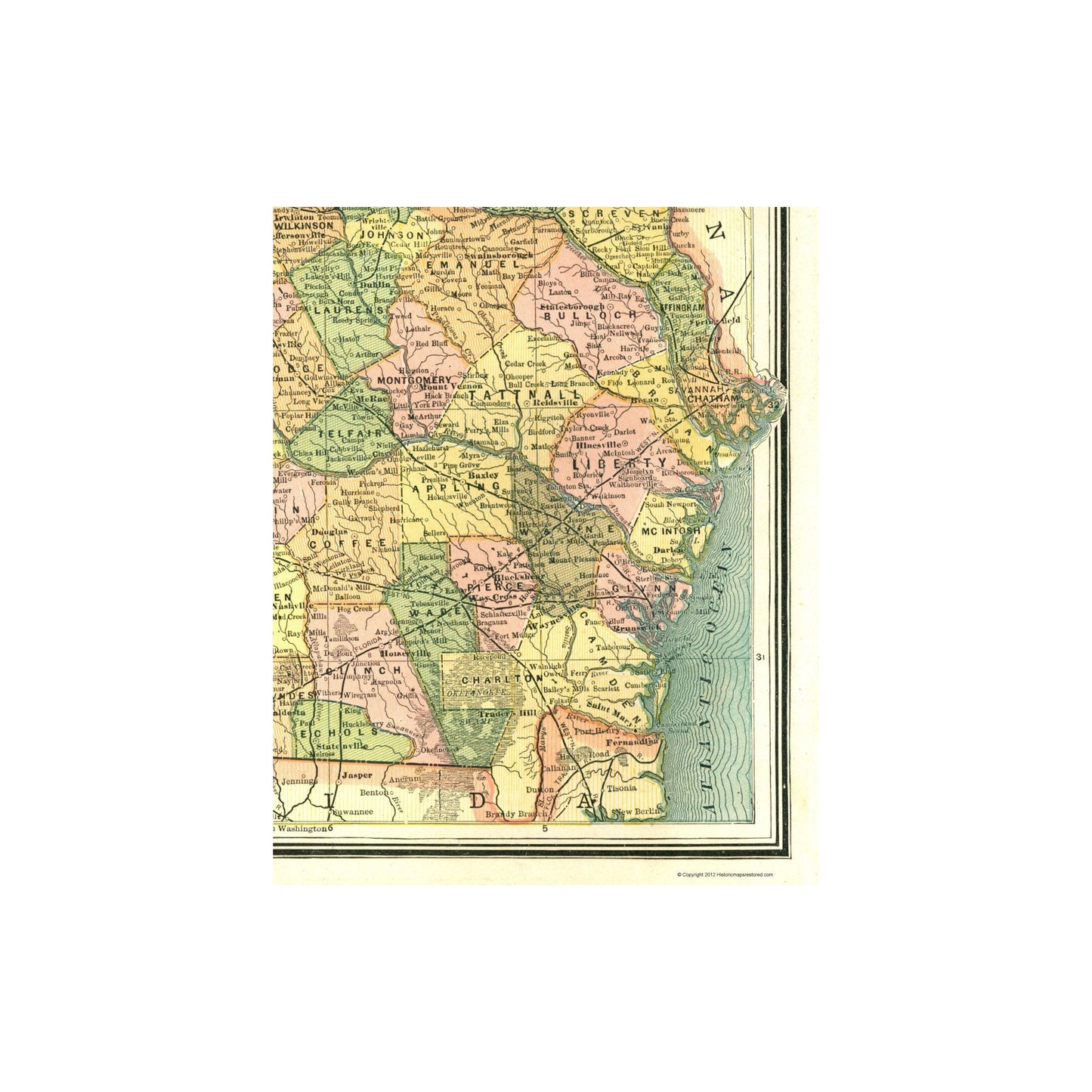 Historic State Map - Georgia - Cram 1886 - Vintage Wall Art