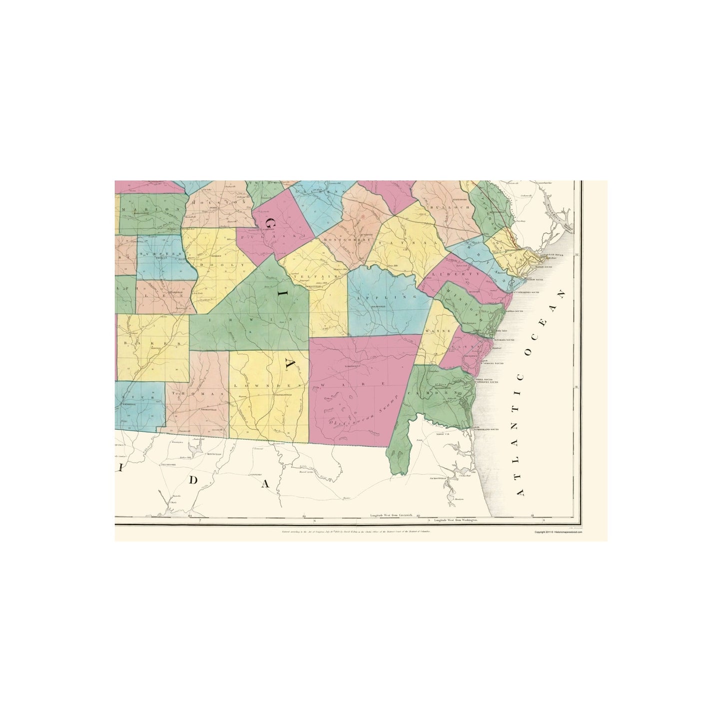 Historic State Map - Georgia Alabama - Burr 1839 - Vintage Wall Art