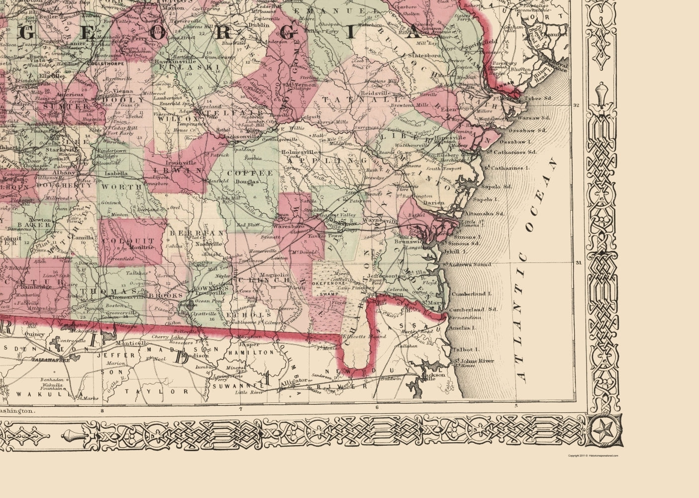 Historic State Map - Georgia Alabama - Johnson 1864 - Vintage Wall Art
