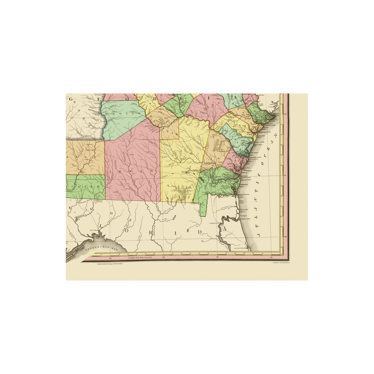 Historic State Map - Georgia Alabama - Tanner 1825 - Vintage Wall Art
