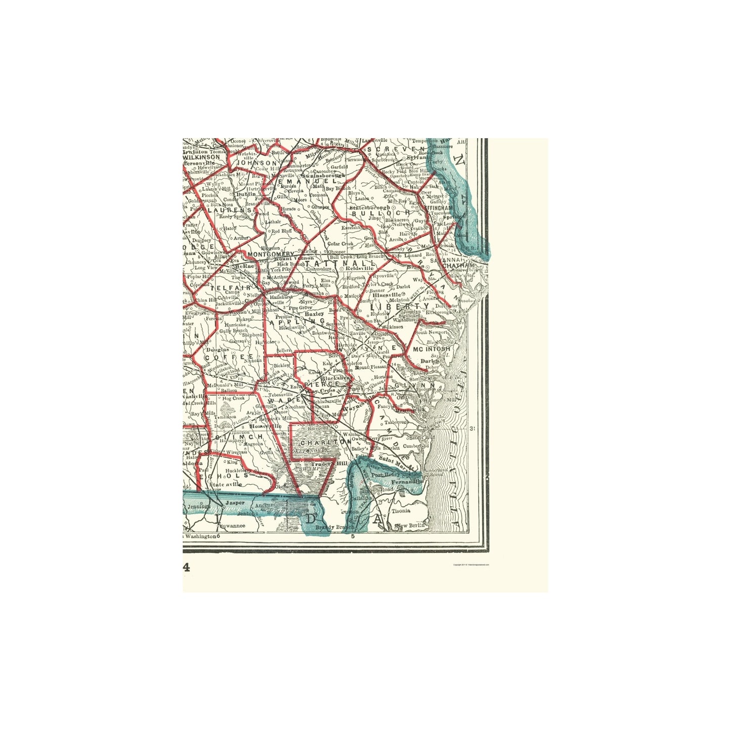 Historic State Map - Georgia - Rathbun 1893 - Vintage Wall Art