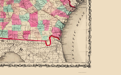 Historic State Map - Georgia Alabama - Johnson 1860 - 23 x 37.34 - Vintage Wall Art