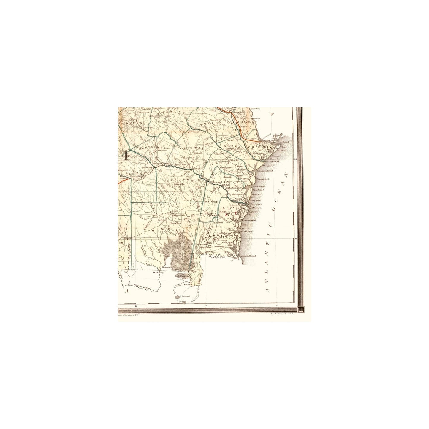 Historic State Map - Georgia - Williams 1849 - Vintage Wall Art