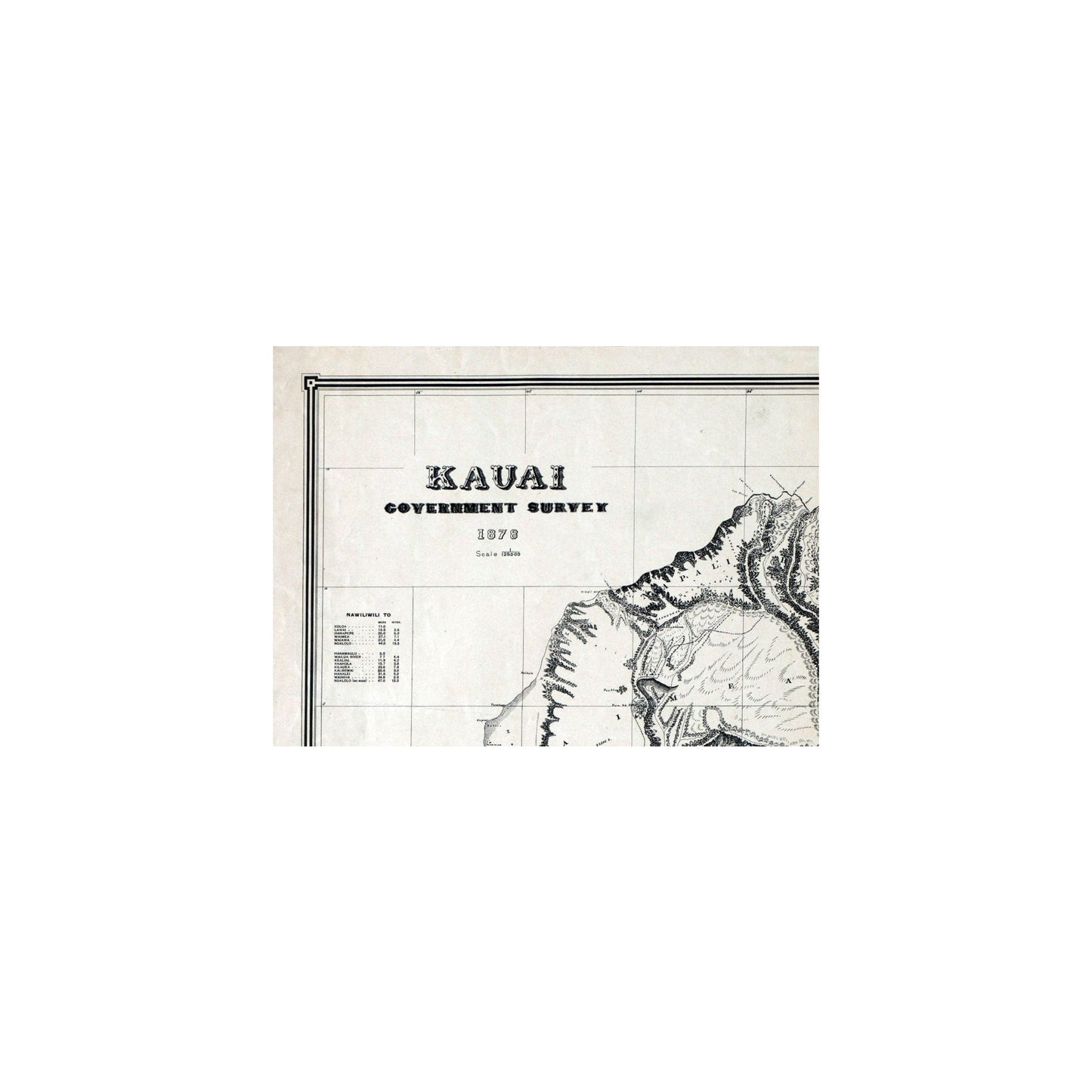 Historic County Map - Kauai County Hawaii - Alexander 1878 - 31.35 x 23 - Vintage Wall Art