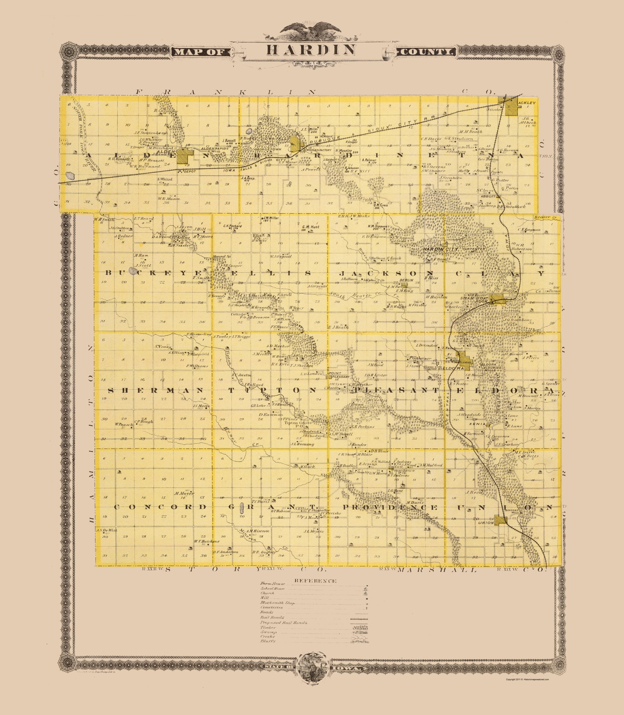Historic County Map Hardin County Iowa Andreas 1874 23 x 26.36