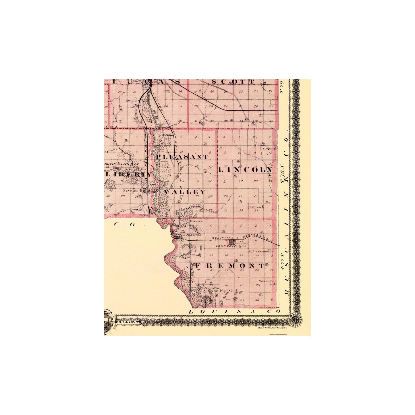 Historic County Map - Johnson County Iowa - Andreas 1874 - 23 x 28.44 - Vintage Wall Art
