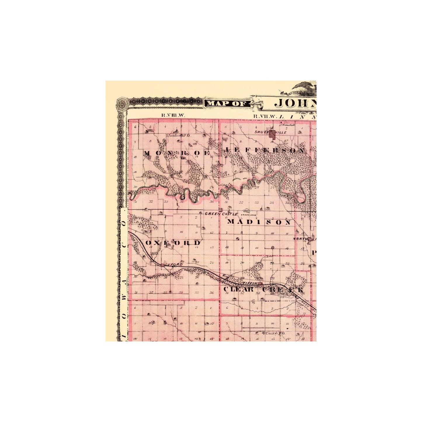 Historic County Map - Johnson County Iowa - Andreas 1874 - 23 x 28.44 - Vintage Wall Art