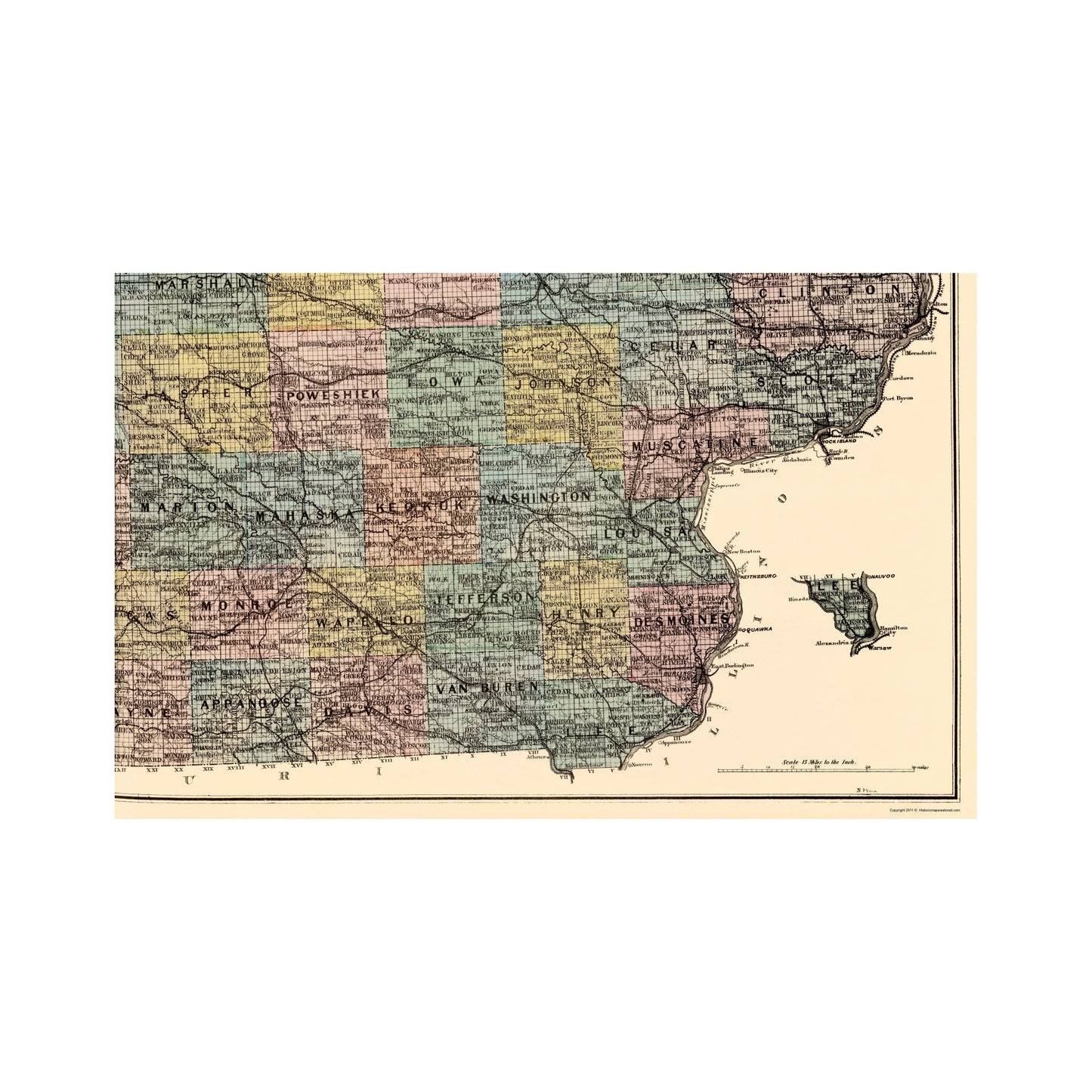 Historic State Map - Iowa - Andreas 1875 - 23 x 36.33 - Vintage Wall Art