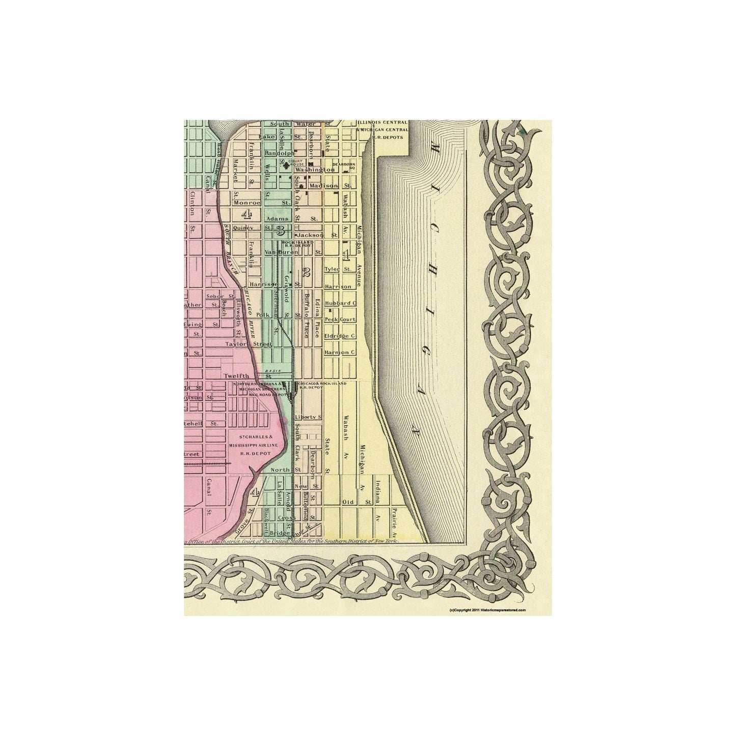 Historic City Map - Chicago Illinois - Colton 1855 - Vintage Wall Art