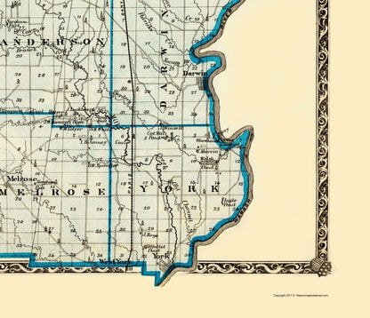 Historic County Map - Clark County Illinois  - Warner 1870 - 23 x 26.72 - Vintage Wall Art