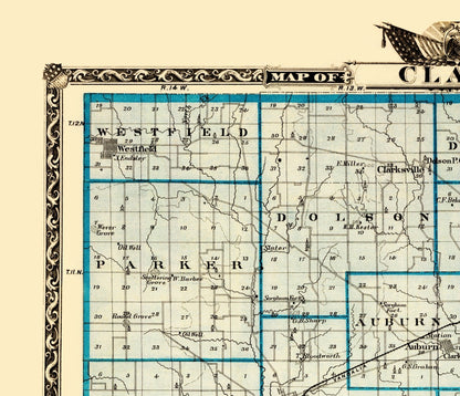 Historic County Map - Clark County Illinois  - Warner 1870 - 23 x 26.72 - Vintage Wall Art