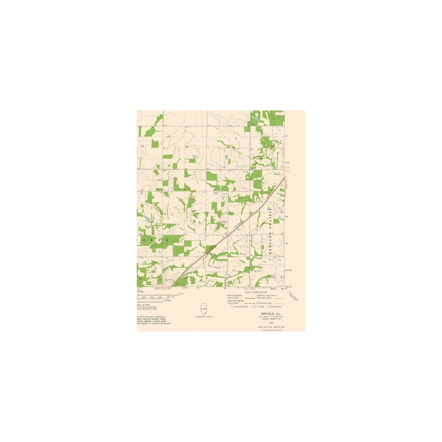 Topographical Map - Enfield Illinois Quad - USGS 1974 - Vintage Wall Art