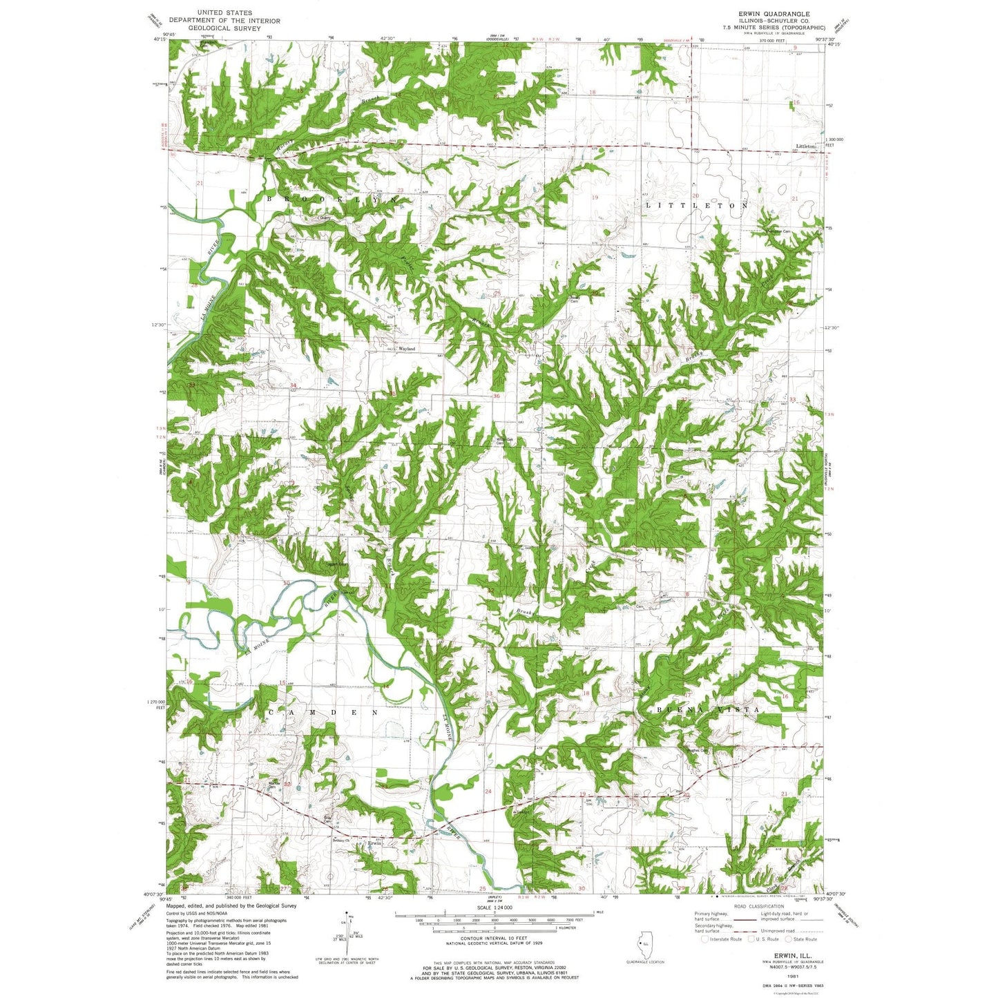 Topographical Map - Erwin Illinois Quad - USGS 1981 - 23 x 29.91 - Vintage Wall Art