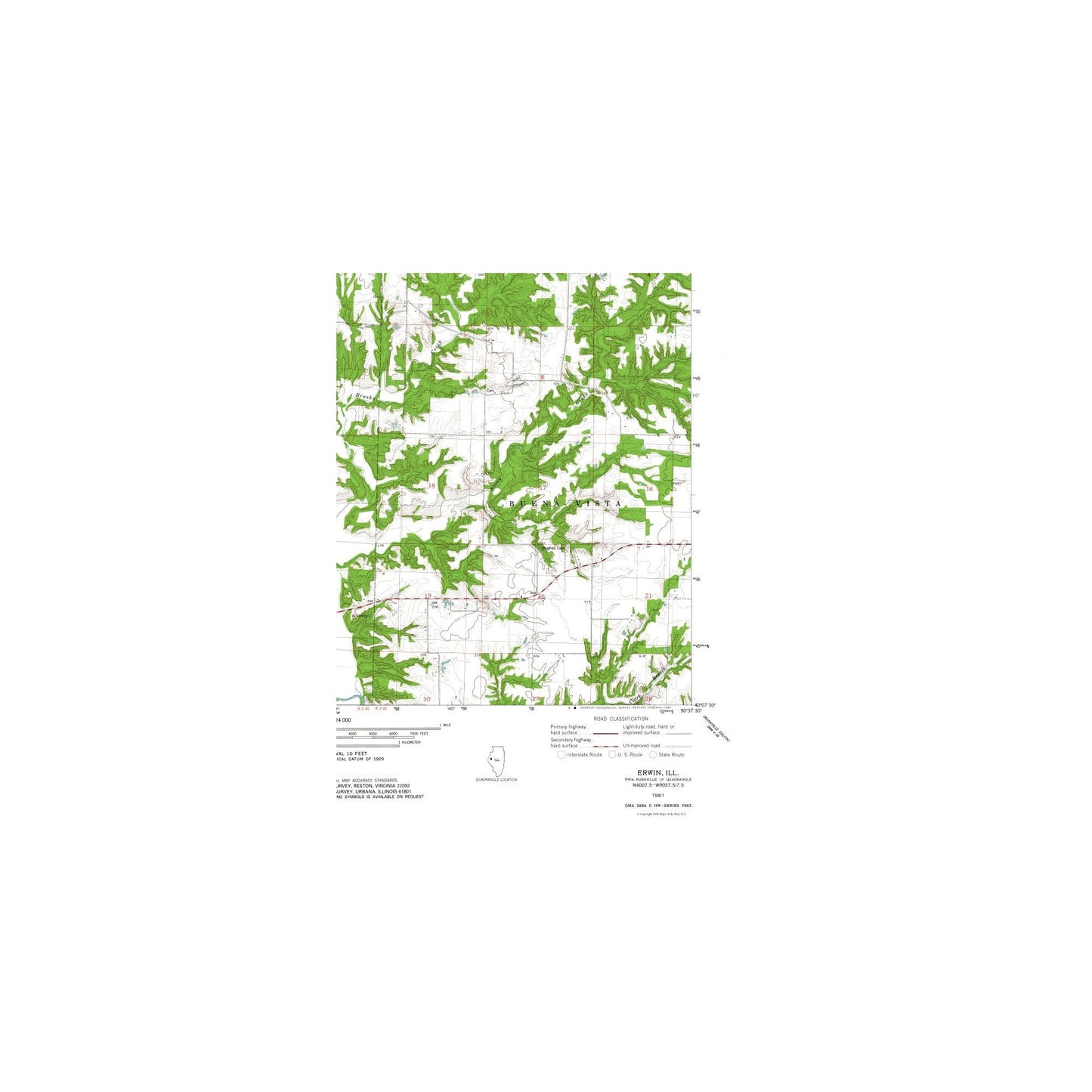 Topographical Map - Erwin Illinois Quad - USGS 1981 - 23 x 29.91 - Vintage Wall Art