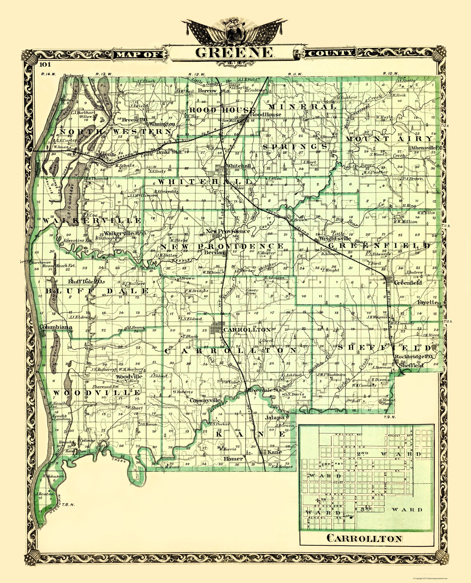 Historic County Map Greene County Illinois Warner 1870 23 X 284 Maps Of The Past 1501