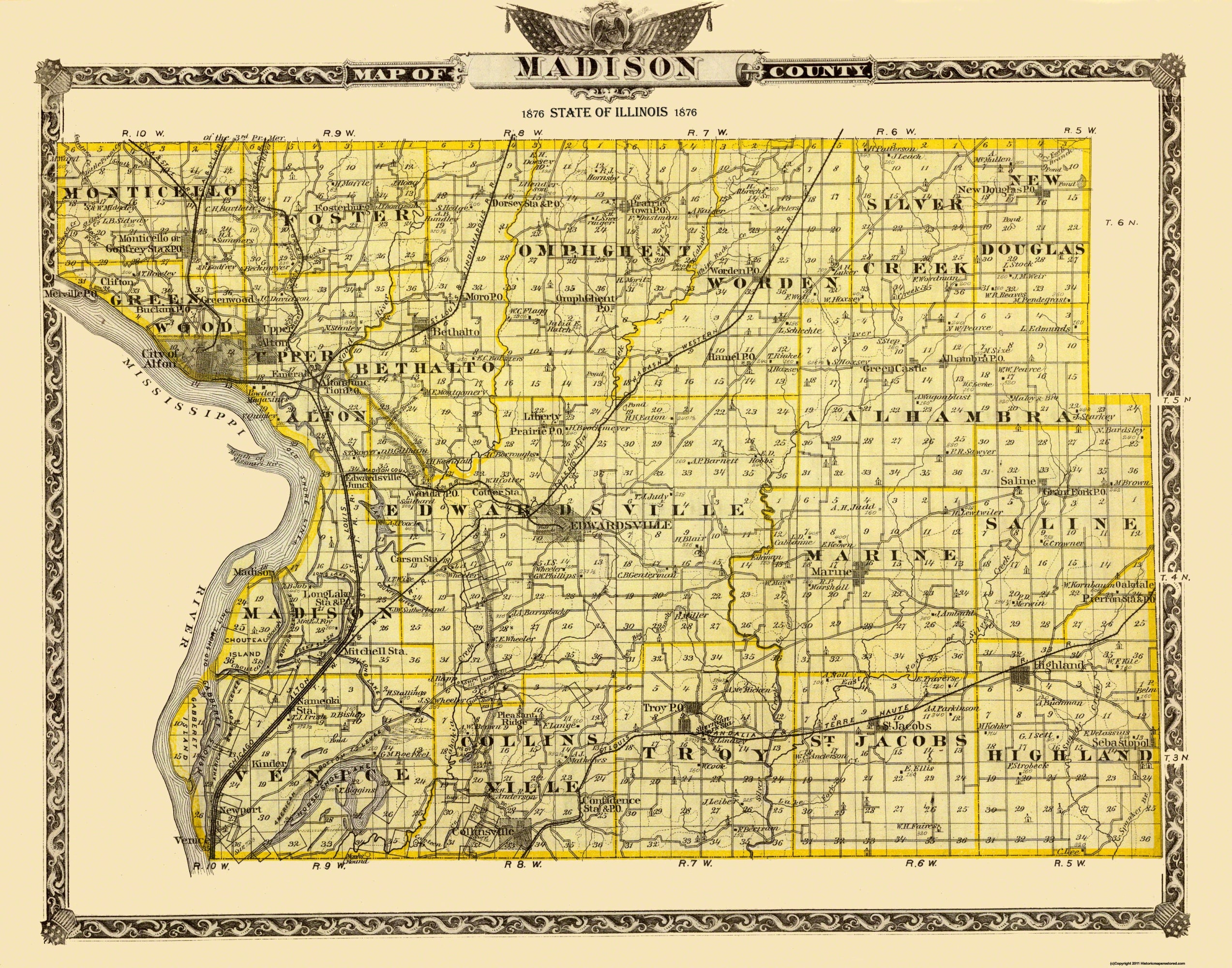 Historic County Map - Madison County Illinois - Warner 1876 - 29.31 x