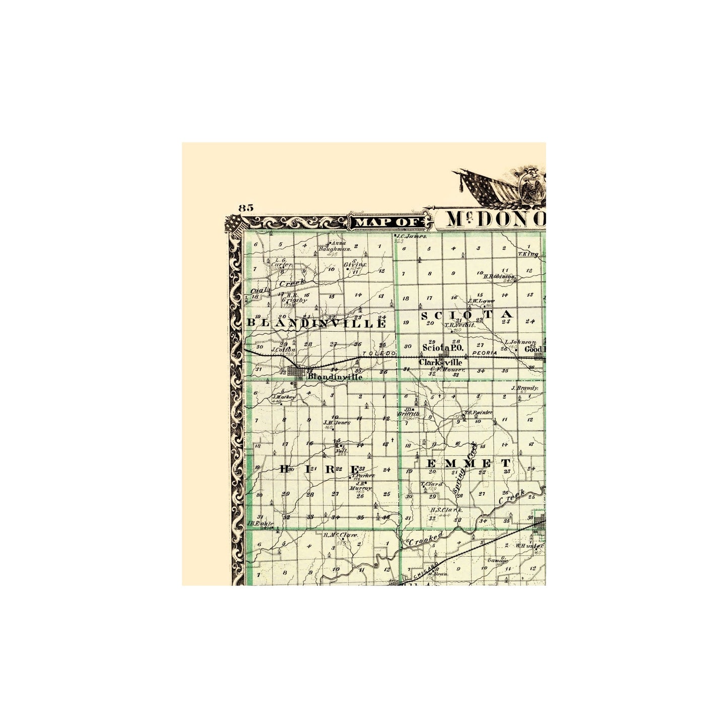 Historic County Map - Mcdonough County Illinois  - Warner 1870 - 23 x 28.01 - Vintage Wall Art