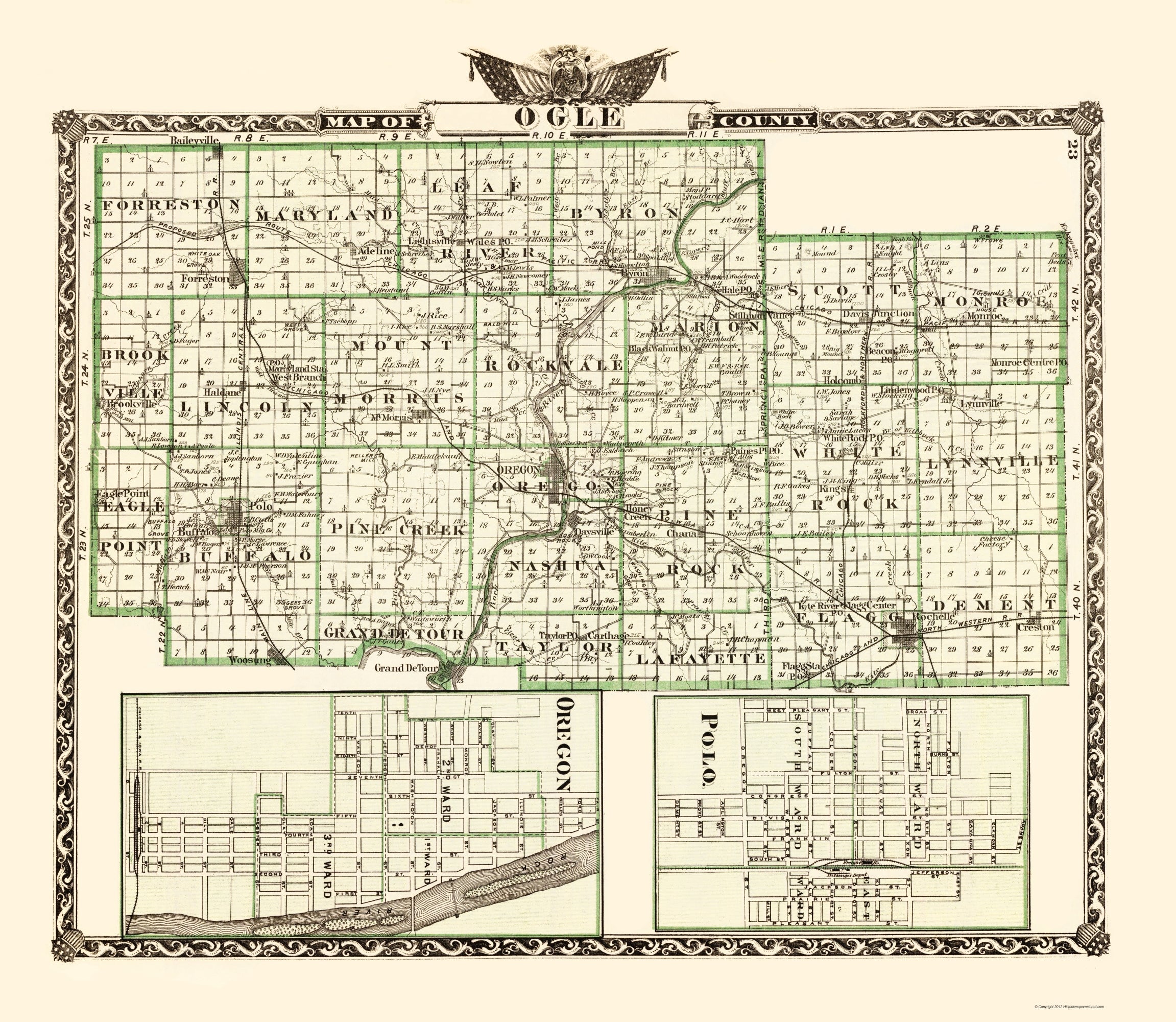 Historic County Map Ogle County Illinois Warner 1870 23 X 2648 Maps Of The Past 2255