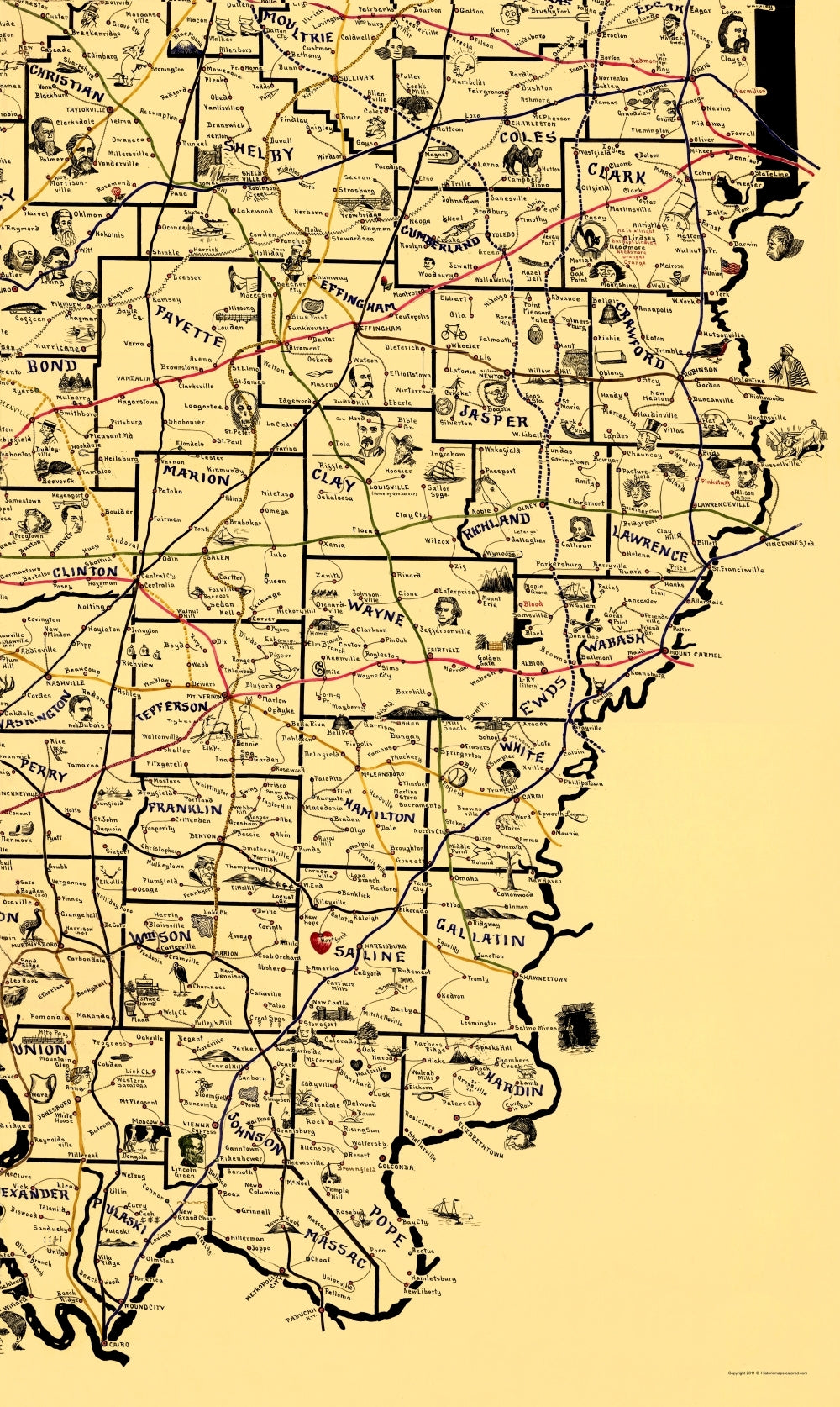 Railroad Map - Railroad Routes Illinois - McEwen 1897 - 23 x 38.51 - Vintage Wall Art