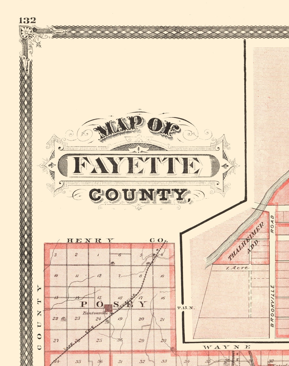 Historic County Map - Fayette County Indiana - Baskin 1876 - 23 x 29.16 - Vintage Wall Art