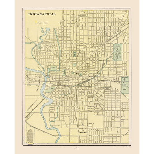 Historic City Map - Indianapolis  Indiana - Cram 1892 - 23 x 28.39 - Vintage Wall Art