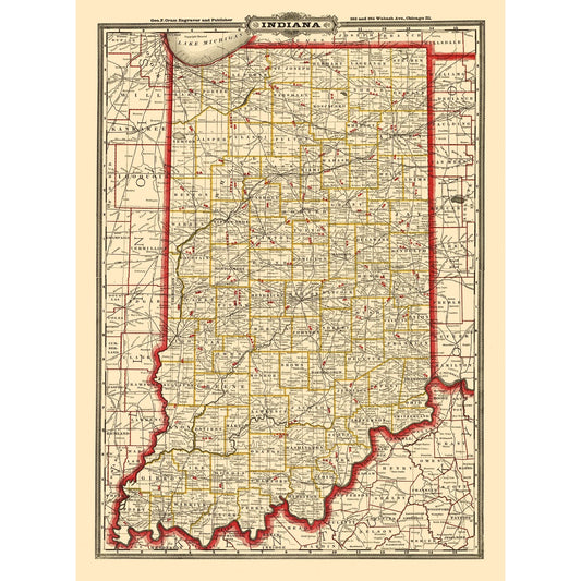 Railroad Map - Indiana Railroads - Cram 1888 - 23 x 31.13 - Vintage Wall Art