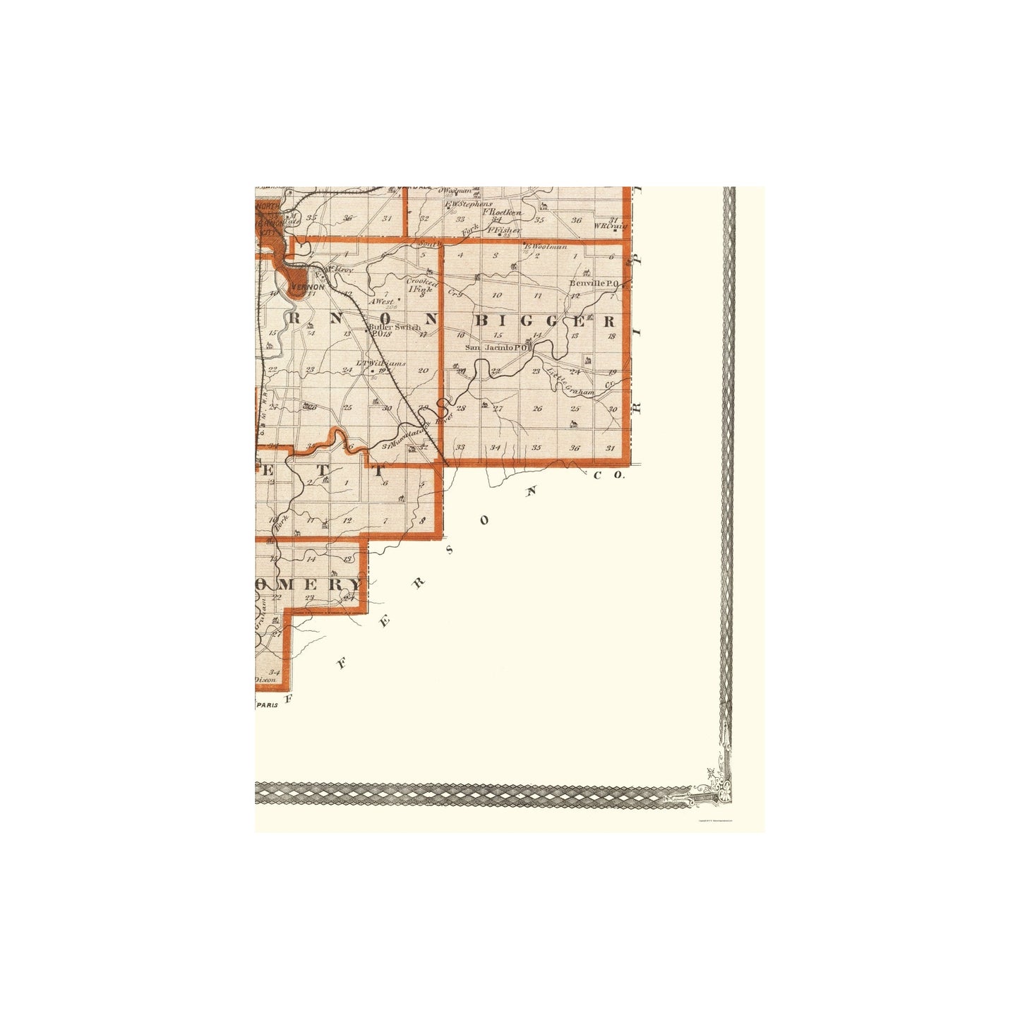 Historic County Map - Jennings County Indiana - Baskin 1876 - Vintage Wall Art