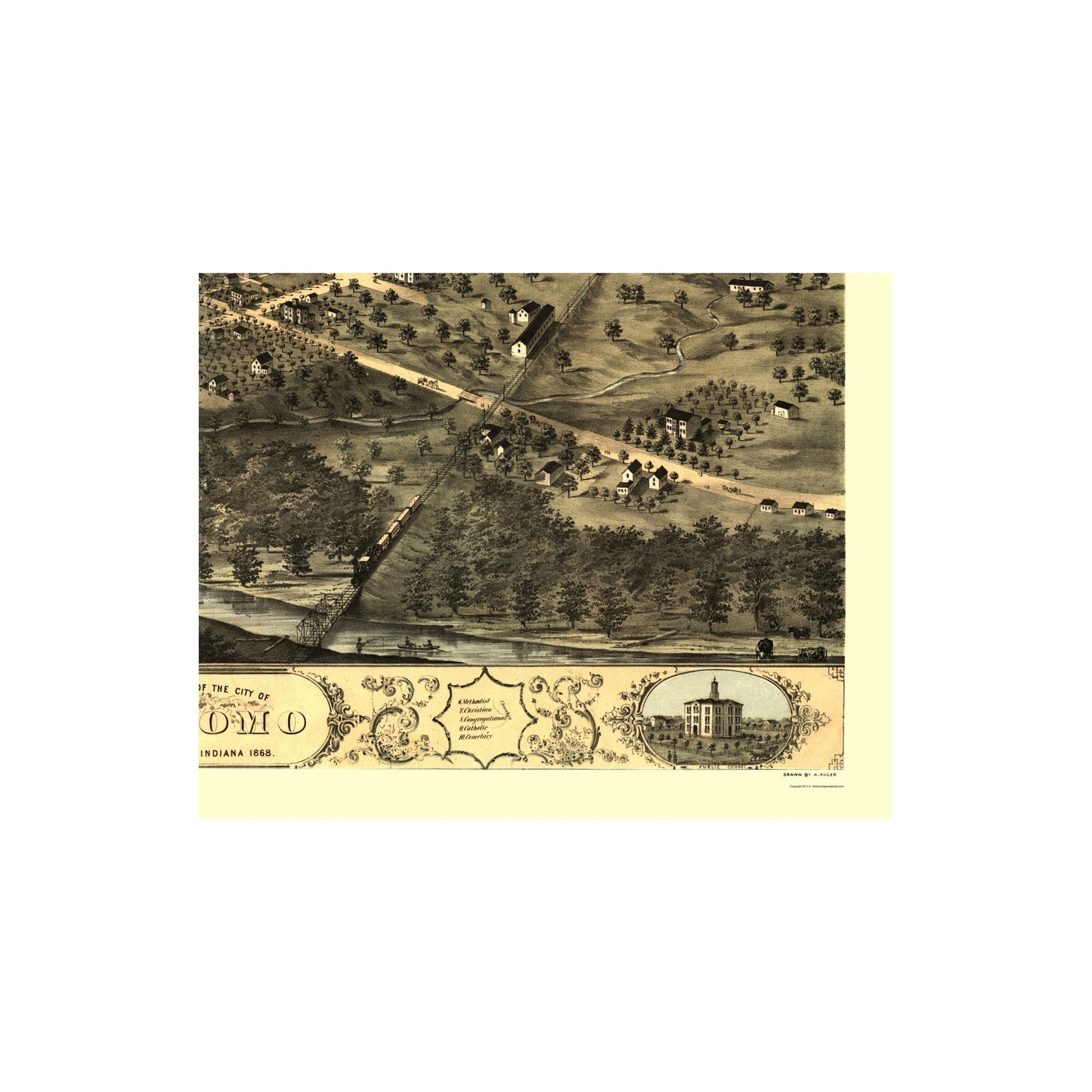 Historic Panoramic View - Kokomo Indiana - Ruger 1868 - Vintage Wall Art