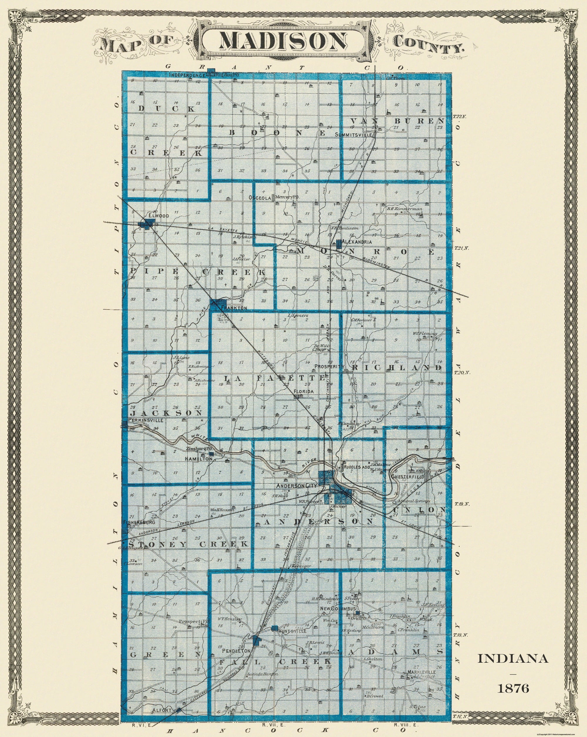 Historic County Map - Madison County Indiana - Andreas 1876 - 23 x 28