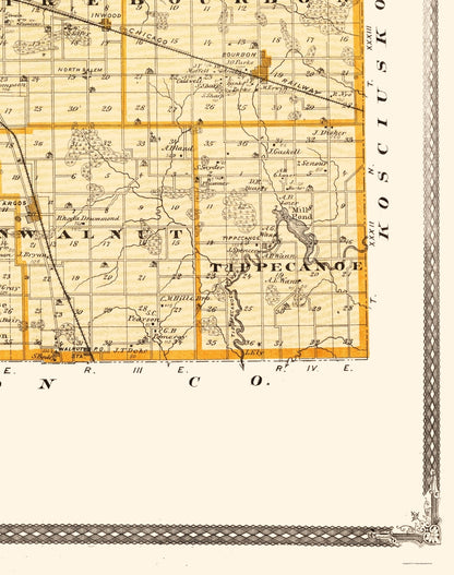 Historic County Map - Marshall County Indiana - Baskin 1876 - 23 x 29.13 - Vintage Wall Art