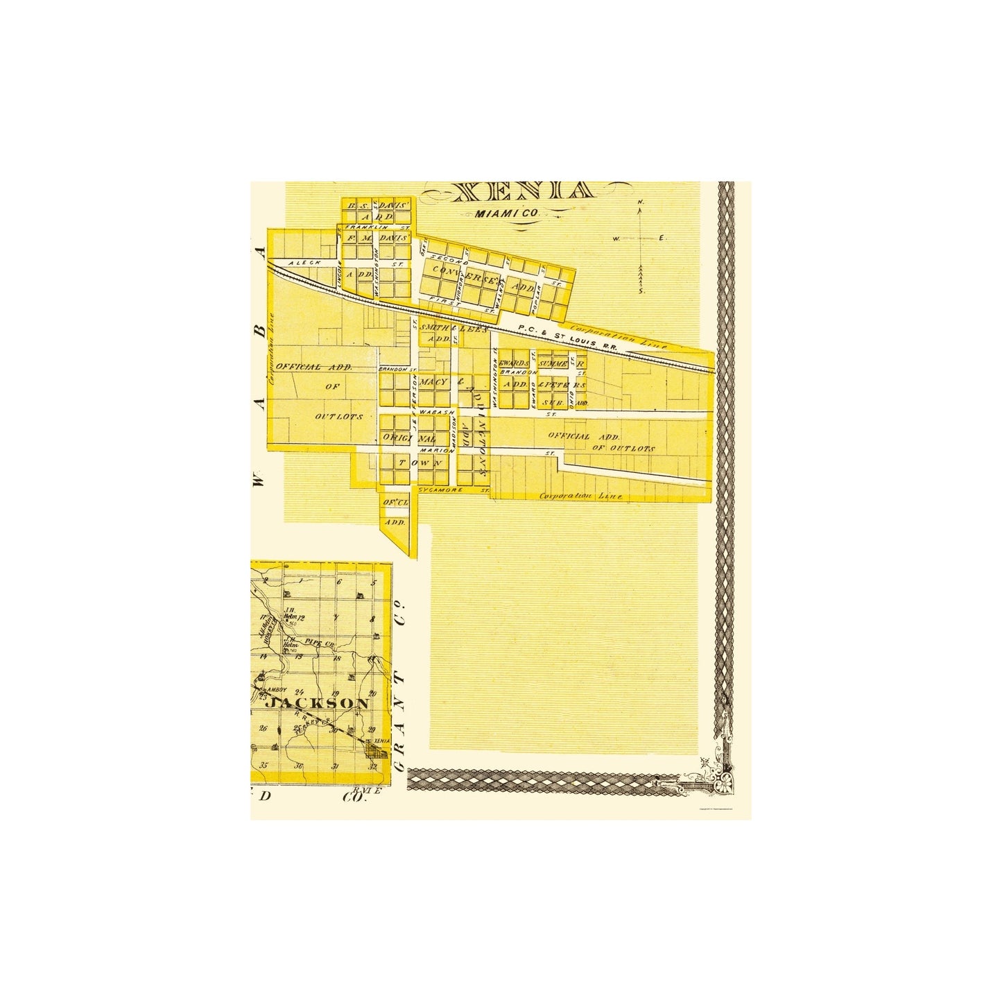 Historic County Map - Miami County Indiana - Baskin 1876 - 23 x 29.33 - Vintage Wall Art