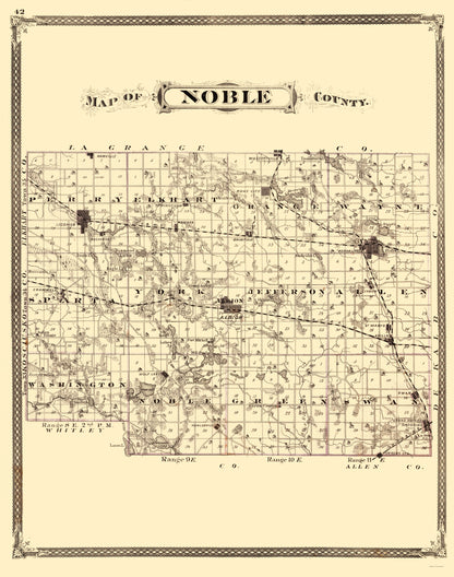 Historic County Map - Noble County Indiana - Baskin 1876 - 23 x 29.21 - Vintage Wall Art
