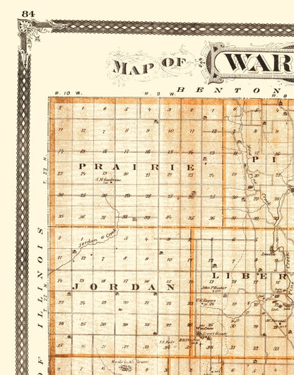 Historic County Map - Warren County Indiana - Baskin 1876 - 23 x 29.30 - Vintage Wall Art