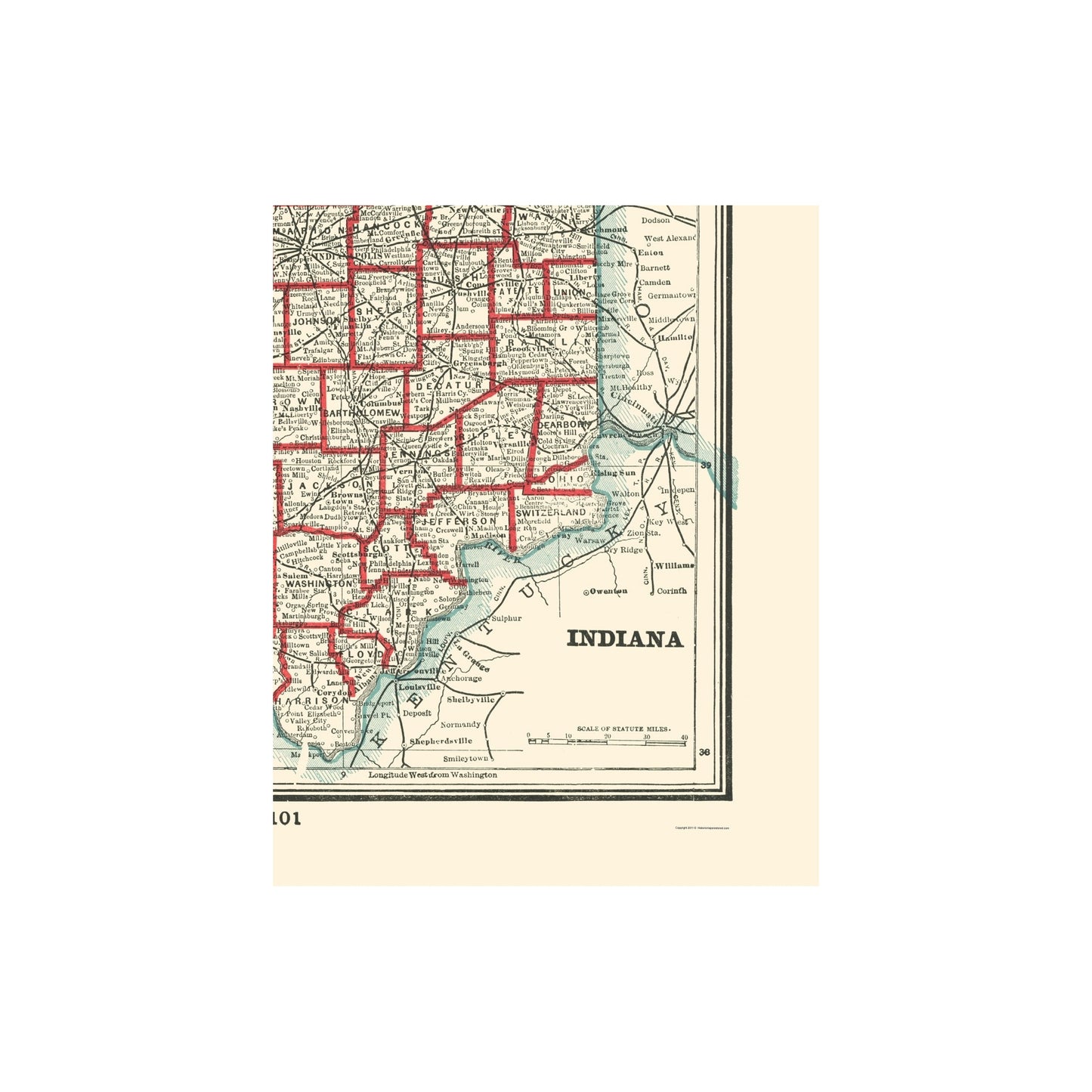 Historic State Map - Indiana - Rathbun 1893 - 23 x 28.68 - Vintage Wall Art