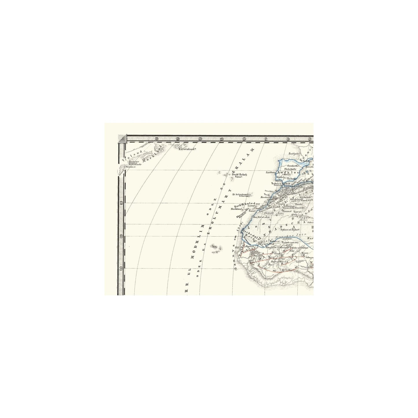 Historic Map - Africa Post Arabs 14 Century - Spruner 1855 - 32.70 x 23 - Vintage Wall Art