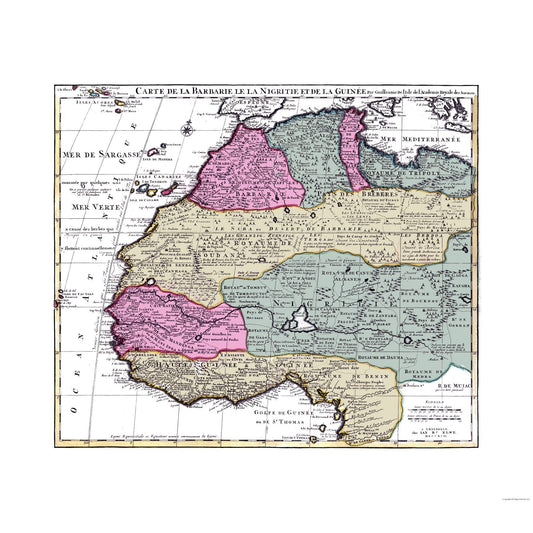 Historic Map - Nigeria Guinea - De L'isle - 25.95 x 23 - Vintage Wall Art