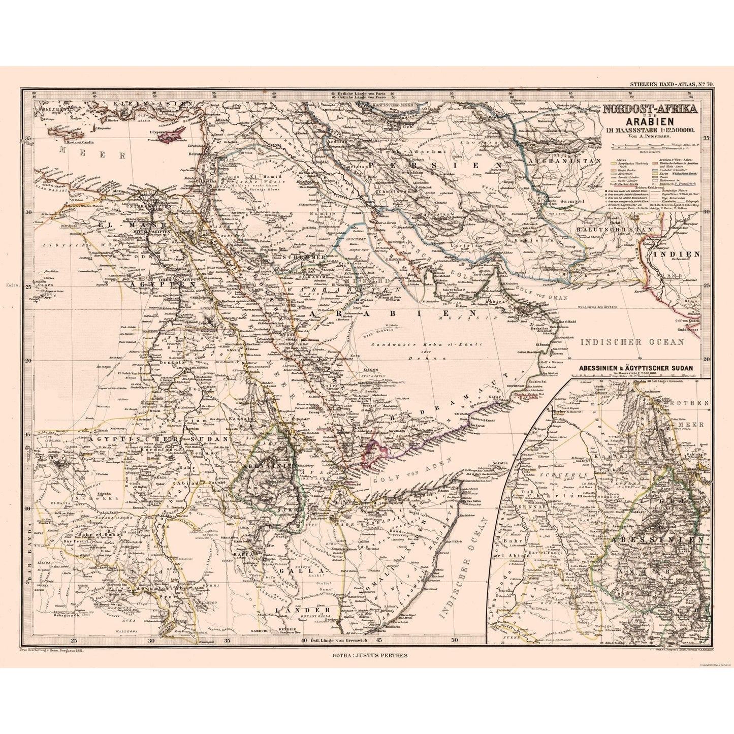 Historic Map - North Africa Arabia - Steilers 1881 - 28.05 x 23 - Vintage Wall Art
