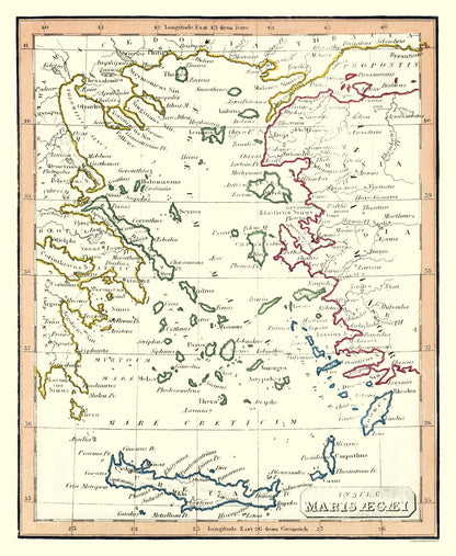 Historic Map - Aegean Islands Europe - Fenner 1830 - 23 x 28.02 - Vintage Wall Art