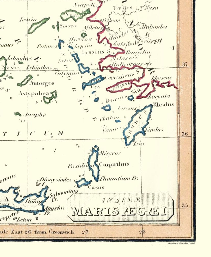 Historic Map - Aegean Islands Europe - Fenner 1830 - 23 x 28.02 - Vintage Wall Art