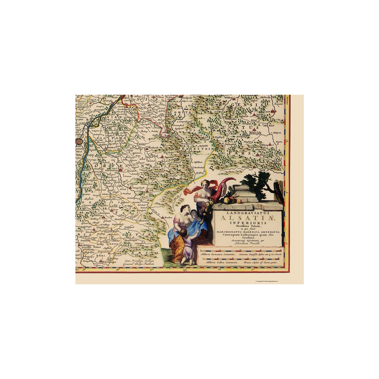 Historic Map - Alsace Region Lower France Germany - Visscher 1681 - Vintage Wall Art