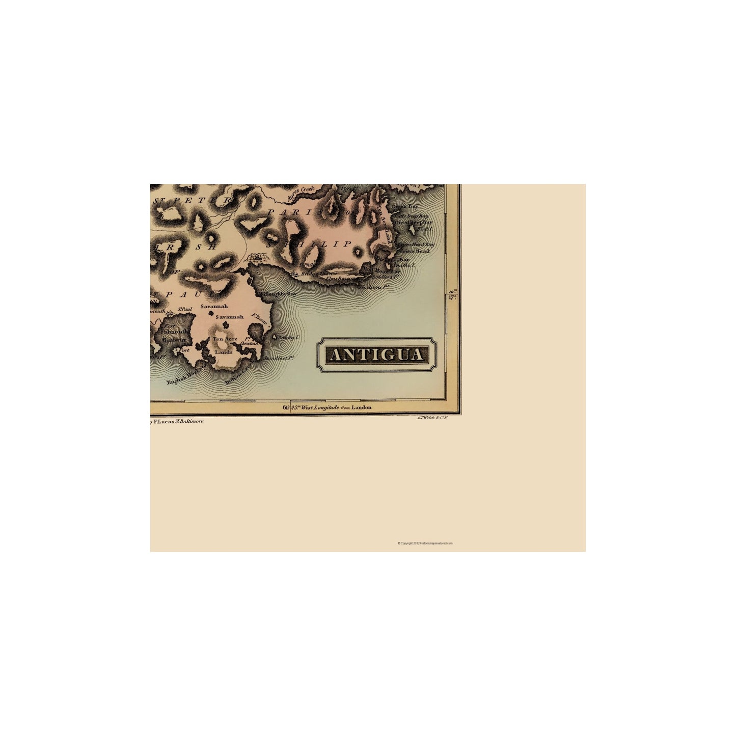 Historic Map - Antigua - Lucas 1823 - 23 x 27.24 - Vintage Wall Art