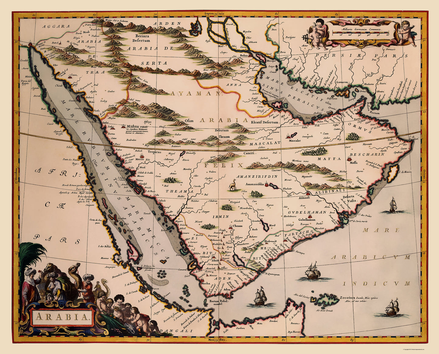 Historic Map - Arabian Peninsula- Blaeu 1662 - 23 x 28.50 - Vintage Wall Art