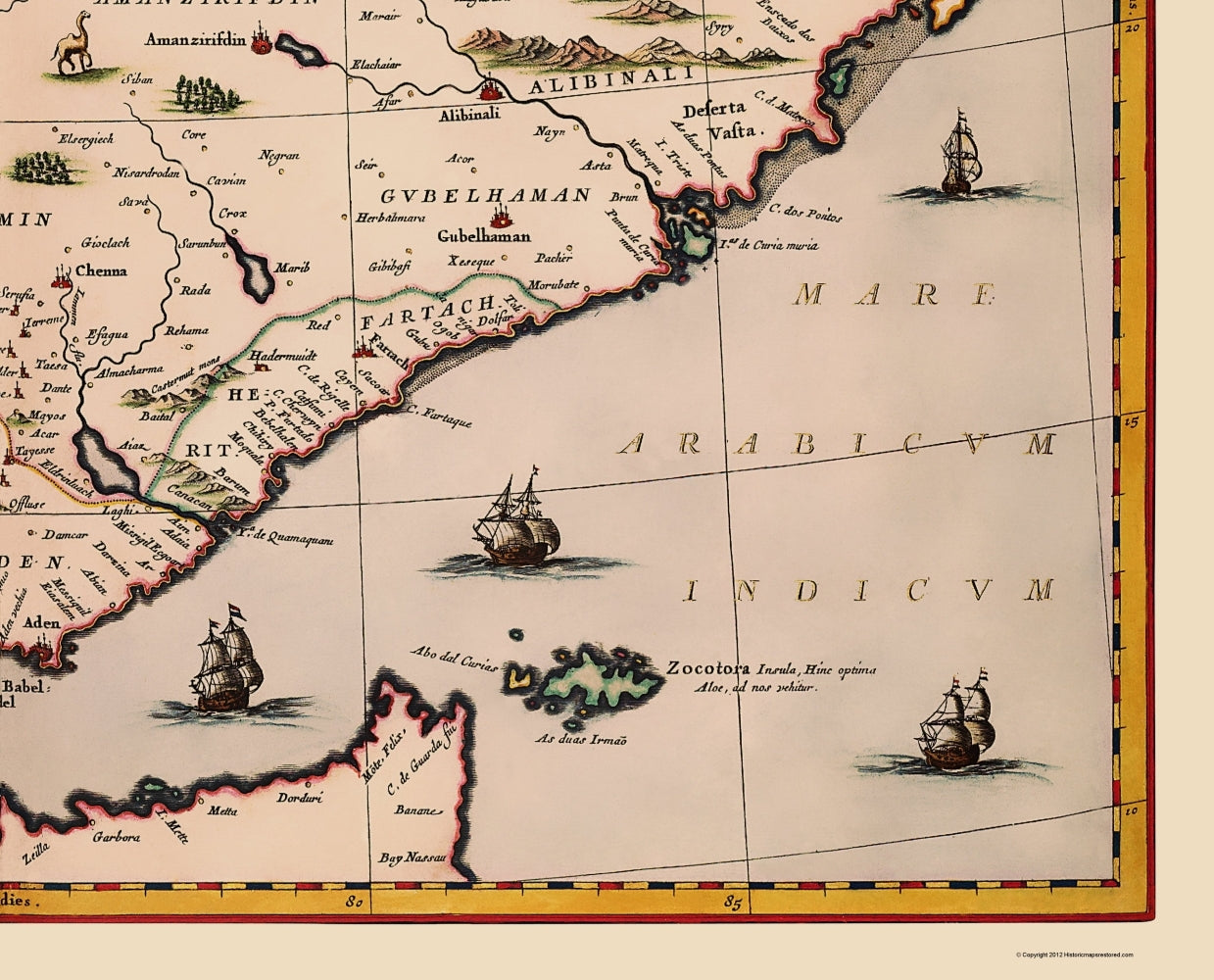Historic Map - Arabian Peninsula- Blaeu 1662 - 23 x 28.50 - Vintage Wall Art