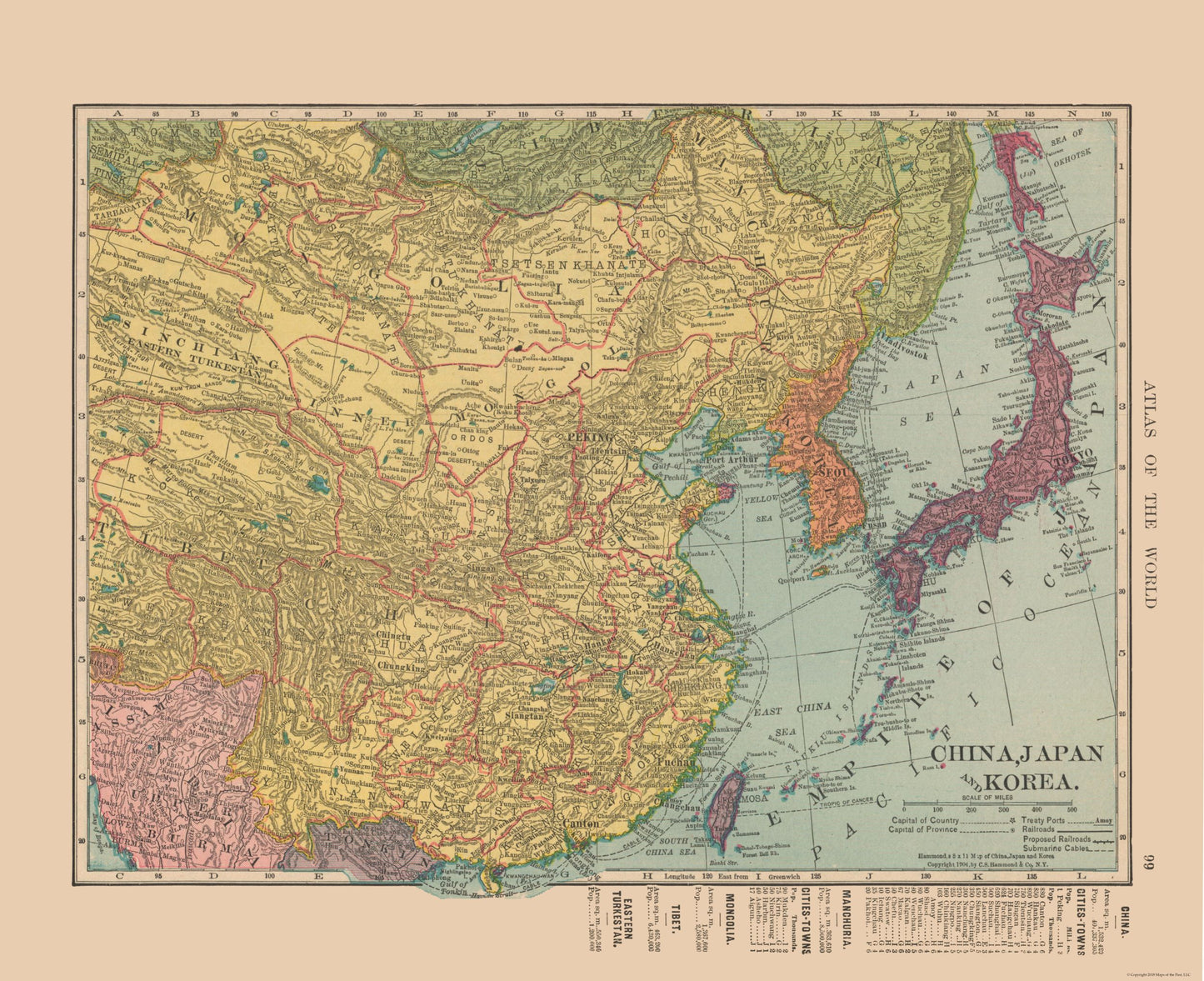 Historic Map - China Japan Korea - Hammond 1910 - 28.23 x 23 - Vintage Wall Art