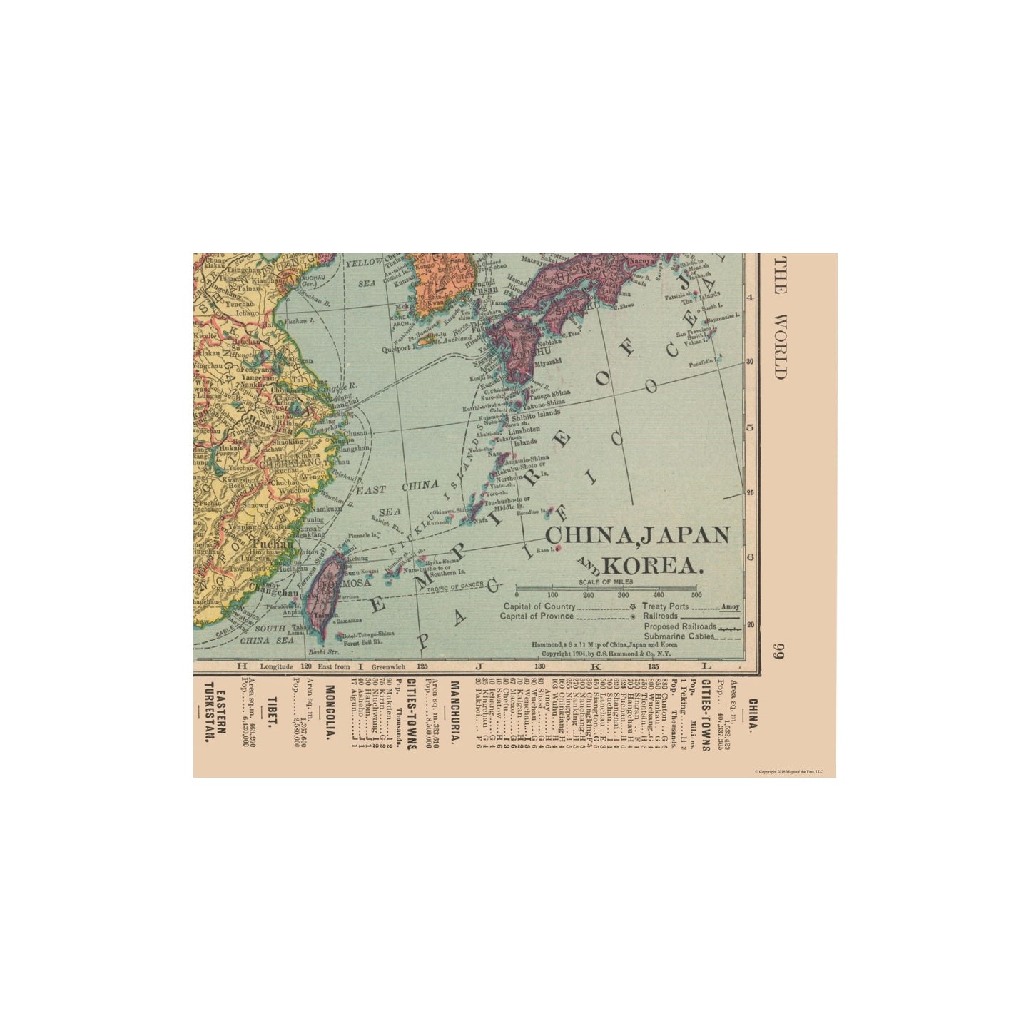 Historic Map - China Japan Korea - Hammond 1910 - 28.23 x 23 - Vintage Wall Art