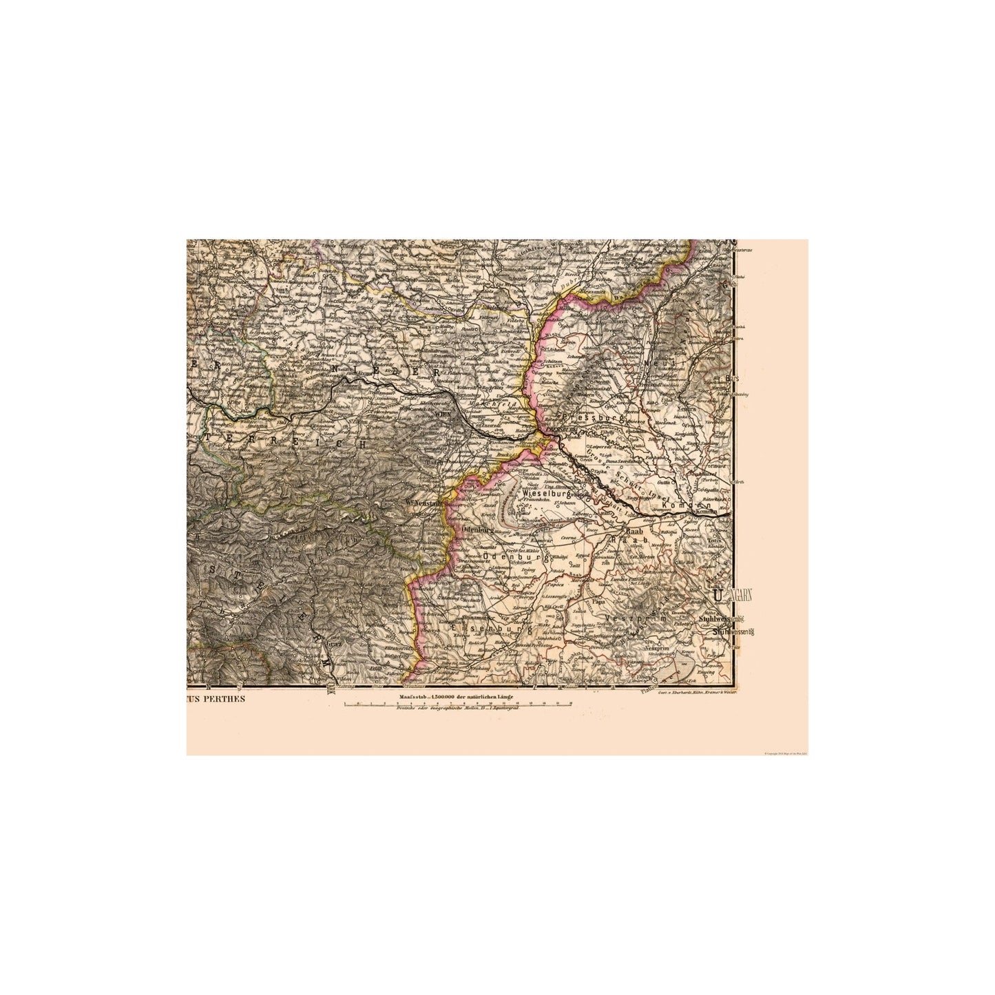 Historic Map - Austria Hungary Northwest - Stieler  1885 - 27.70  x  23 - Vintage Wall Art