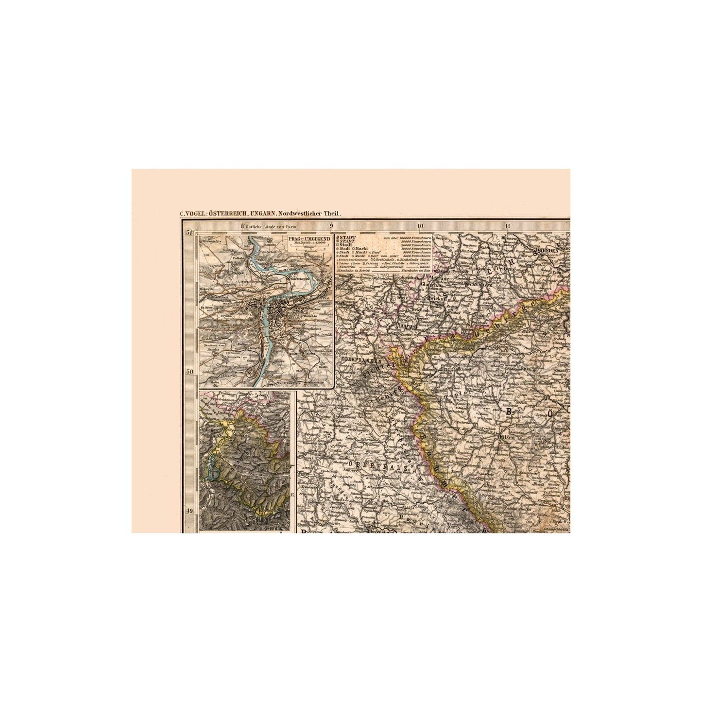 Historic Map - Austria Hungary Northwest - Stieler  1885 - 27.70  x  23 - Vintage Wall Art