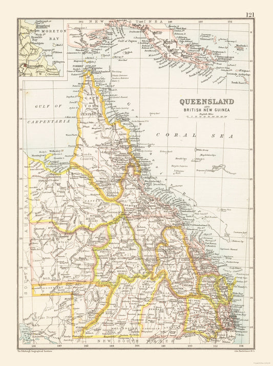 Historic Map - Australia Queensland British New Guinea - Bartholomew 1892 - 23 x 30.78 - Vintage Wall Art