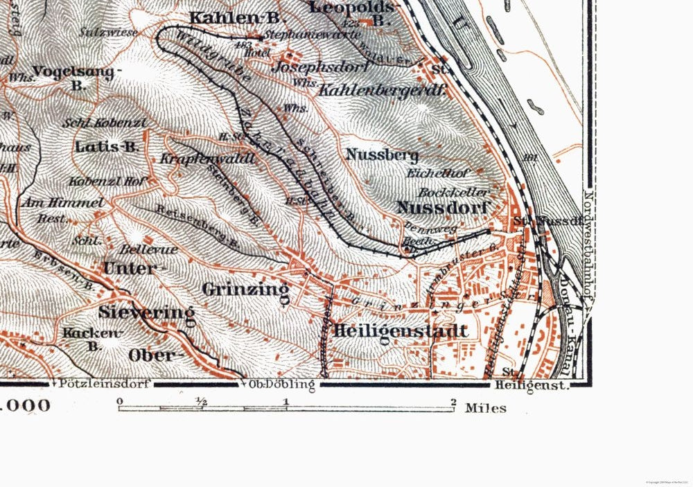 Historic Map - Klosterneuburg Region Austria - Baedeker 1910 - 32.69 x 23 - Vintage Wall Art