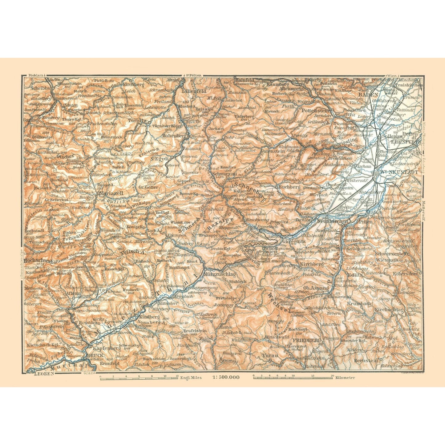 Historic Map - Murtal Austria Vicinity - Baedeker 1896 - 31.09 x 23 - Vintage Wall Art